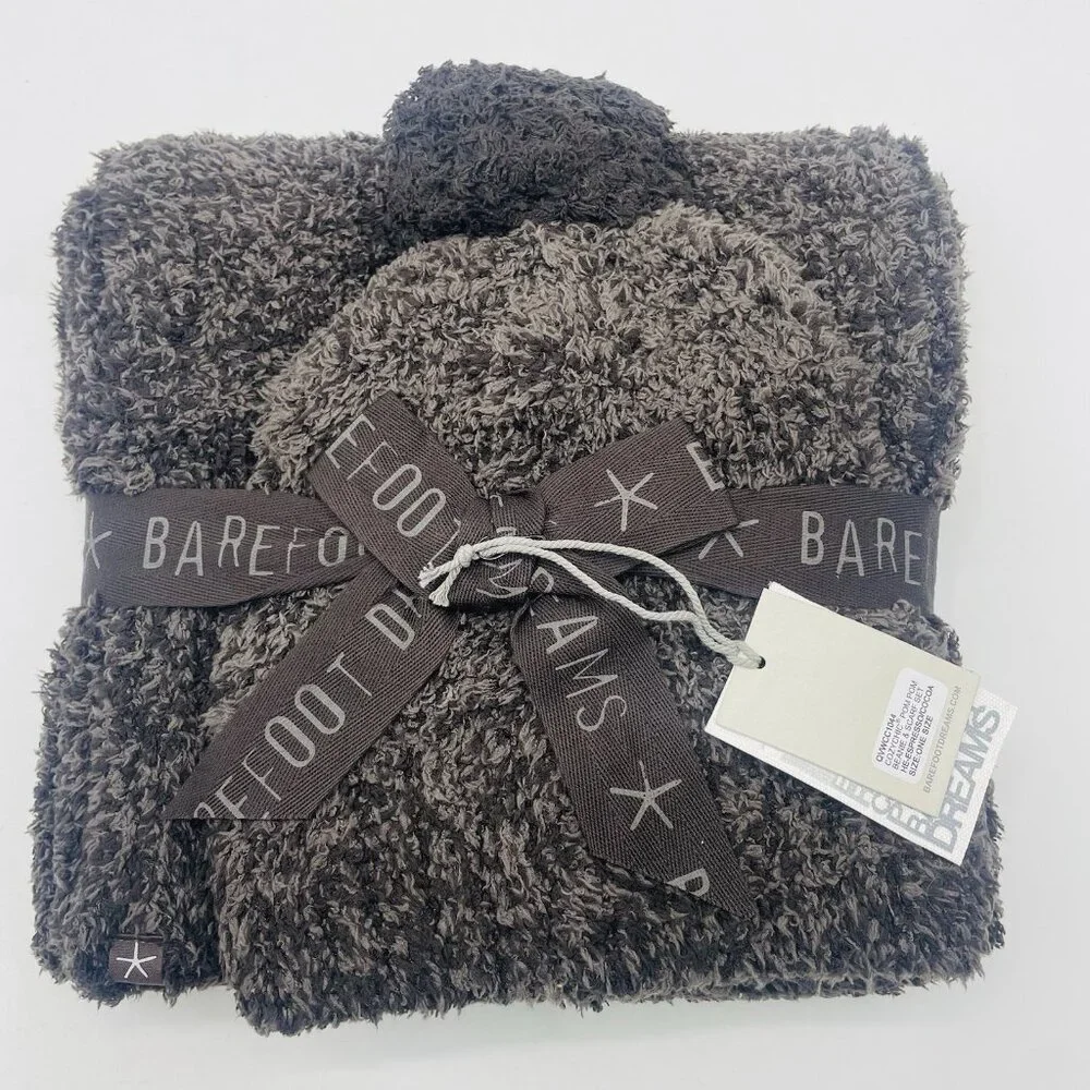 Barefoot Dreams CozyChic Women Pom-Pom Beanie and Scarf Set in HE Expresso Cocoa